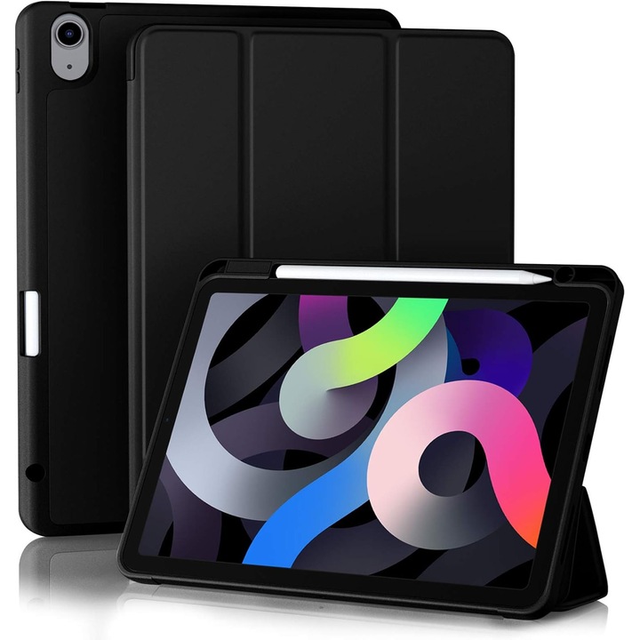 Калъф за таблет Apple iPad Air 11-инчов M2 2024, Pro 11-инчов, Air 4 и 5-то, калъфи за 6-то/4-то поколение 2022/2020 10.9-инчов с държач за молив, функция за автоматично събуждане/спяне, черен
