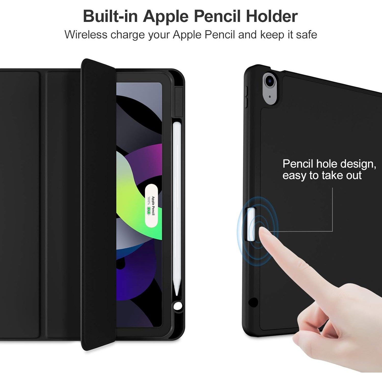 Husa pentru tableta pentru Apple iPad Air 11-inch M2 2024, Pro 11-inch, Air 4 si 5th, 6th/4th Generation Sleeves 2022/2020 10.9-inch cu suport pentru creion, functie de trezire/somn automata, negru