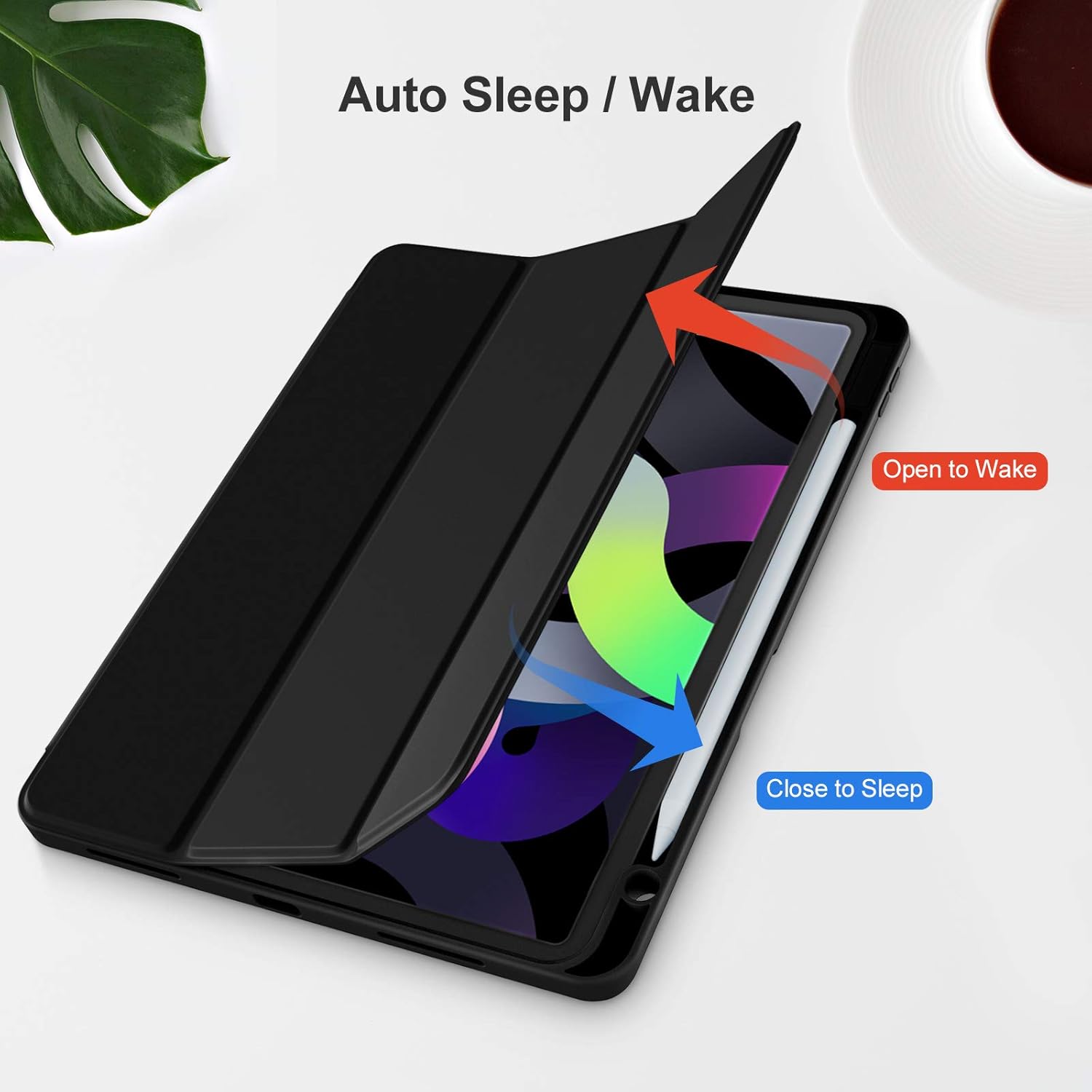 Husa pentru tableta pentru Apple iPad Air 11-inch M2 2024, Pro 11-inch, Air 4 si 5th, 6th/4th Generation Sleeves 2022/2020 10.9-inch cu suport pentru creion, functie de trezire/somn automata, negru