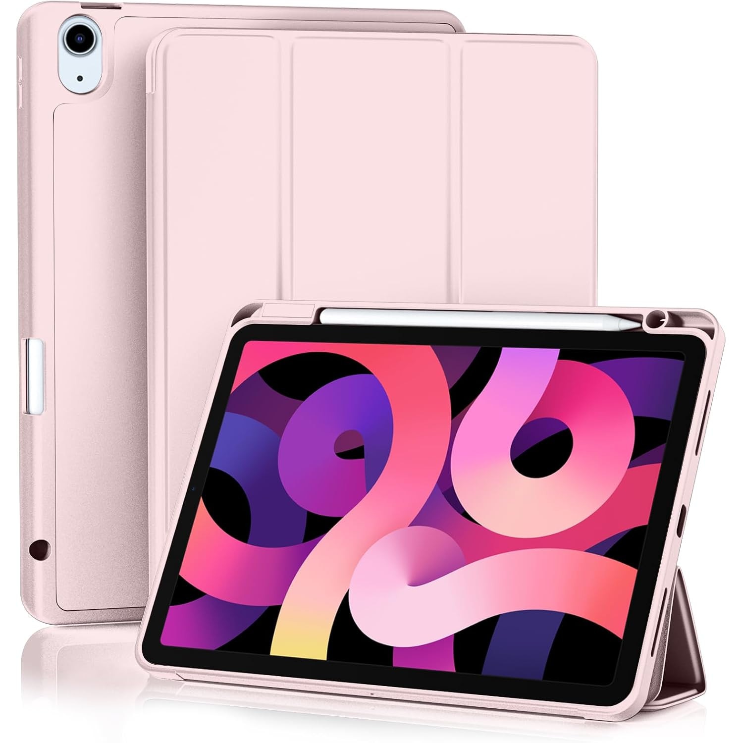 Husa pentru tableta pentru Apple iPad Air 11-inch M2 2024, Pro 11-inch, Air 4 si 5th, 6th/4th Generation Sleeves 2022/2020 10.9-inch cu suport pentru creion, functie de trezire/somn automata, Roz