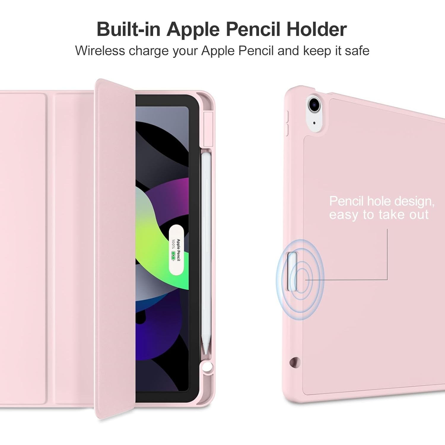 Husa pentru tableta pentru Apple iPad Air 11-inch M2 2024, Pro 11-inch, Air 4 si 5th, 6th/4th Generation Sleeves 2022/2020 10.9-inch cu suport pentru creion, functie de trezire/somn automata, Roz