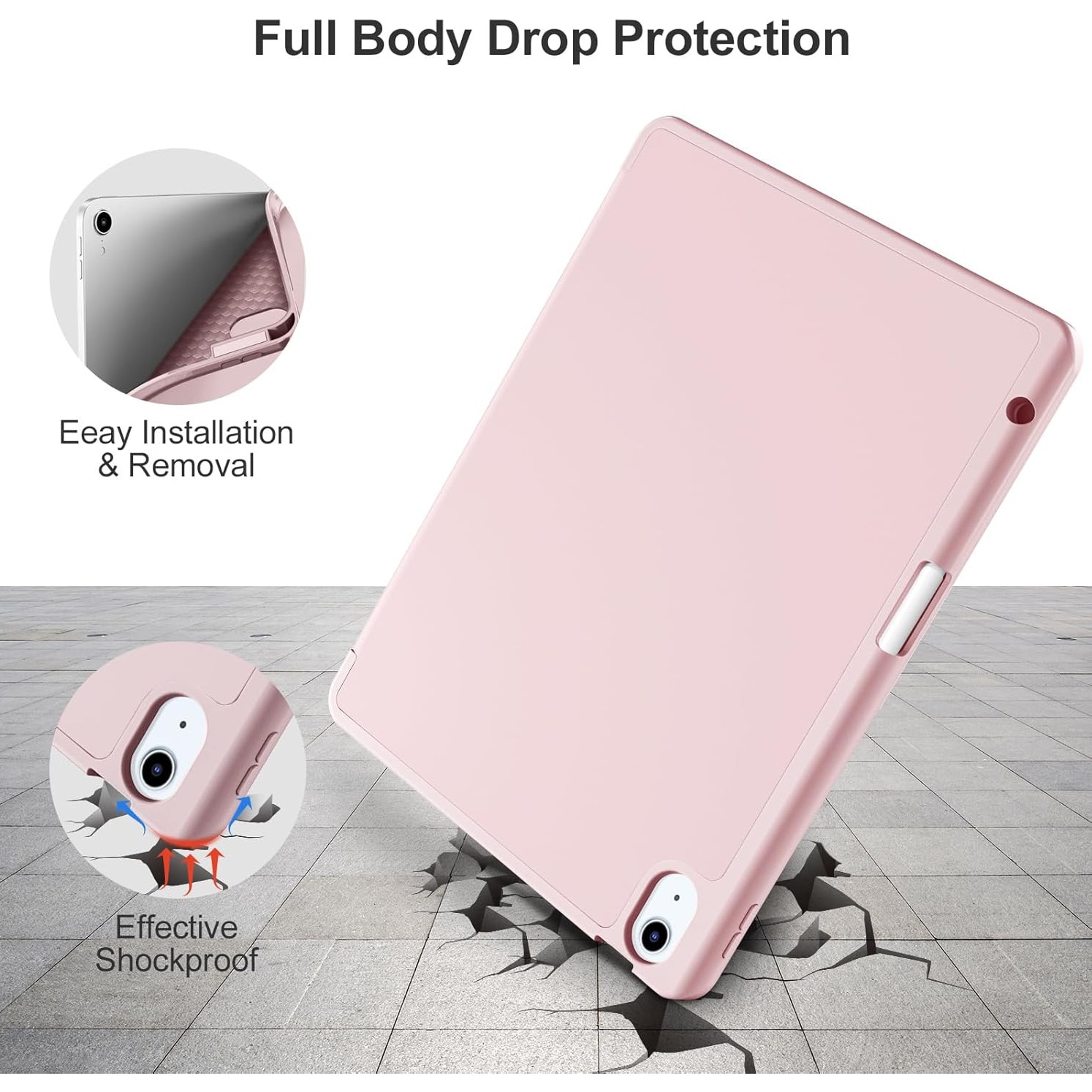 Husa pentru tableta pentru Apple iPad Air 11-inch M2 2024, Pro 11-inch, Air 4 si 5th, 6th/4th Generation Sleeves 2022/2020 10.9-inch cu suport pentru creion, functie de trezire/somn automata, Roz