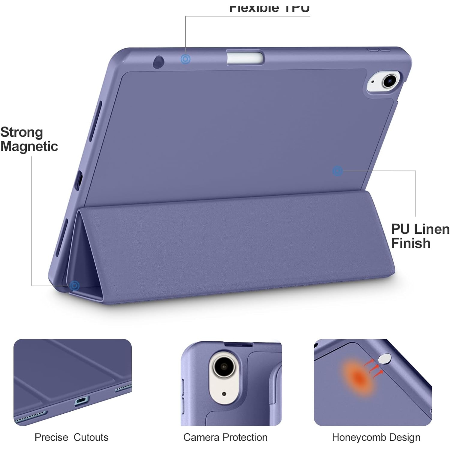 Husa pentru tableta pentru Apple iPad Air 11-inch M2 2024, Pro 11-inch, Air 4 si 5th, 6th/4th Generation Sleeves 2022/2020 10.9-inch cu suport pentru creion, functie de trezire/somn automata, Violet
