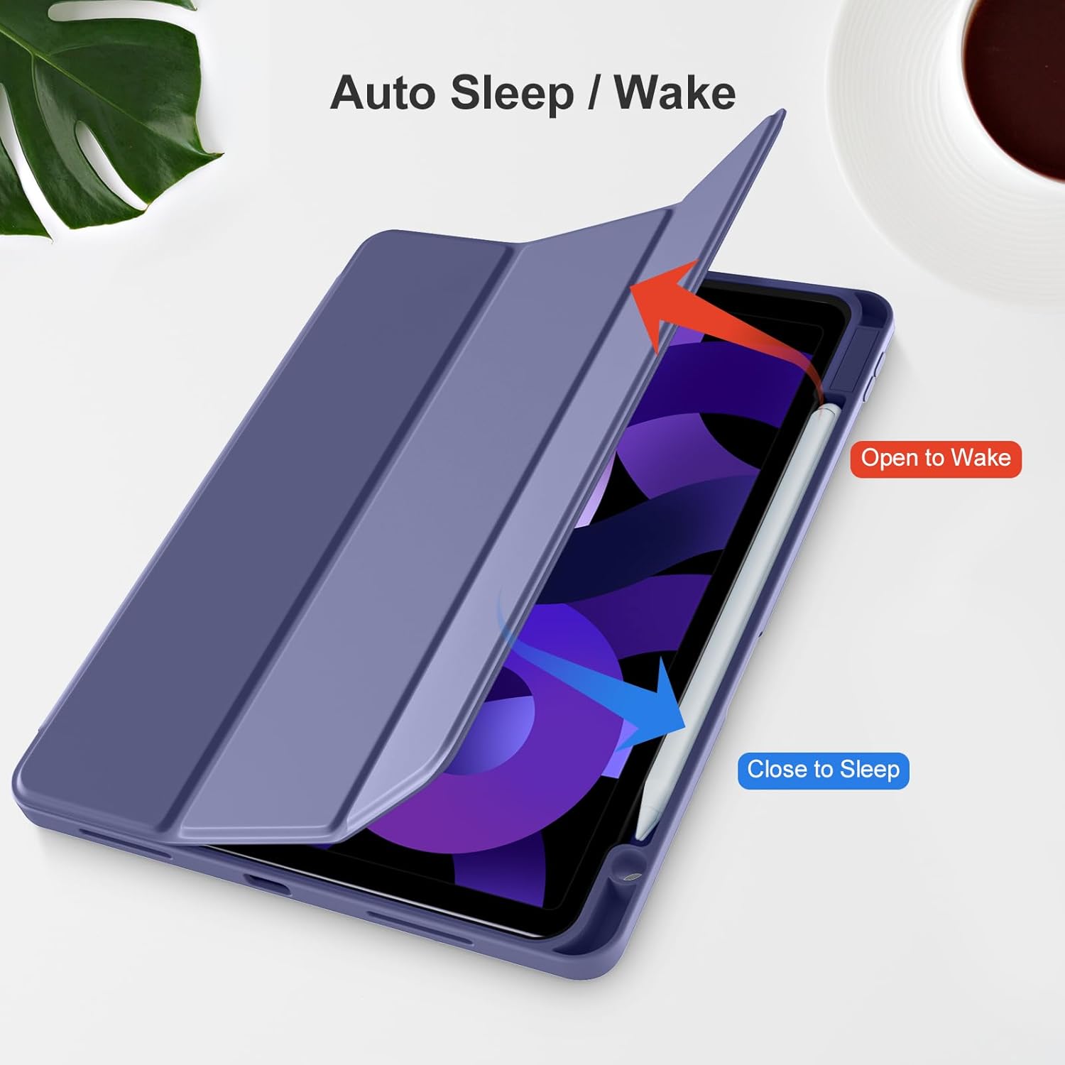 Husa pentru tableta pentru Apple iPad Air 11-inch M2 2024, Pro 11-inch, Air 4 si 5th, 6th/4th Generation Sleeves 2022/2020 10.9-inch cu suport pentru creion, functie de trezire/somn automata, Violet