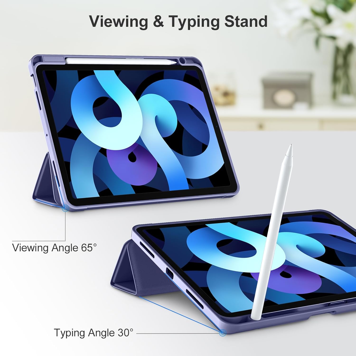 Husa pentru tableta pentru Apple iPad Air 11-inch M2 2024, Pro 11-inch, Air 4 si 5th, 6th/4th Generation Sleeves 2022/2020 10.9-inch cu suport pentru creion, functie de trezire/somn automata, Violet