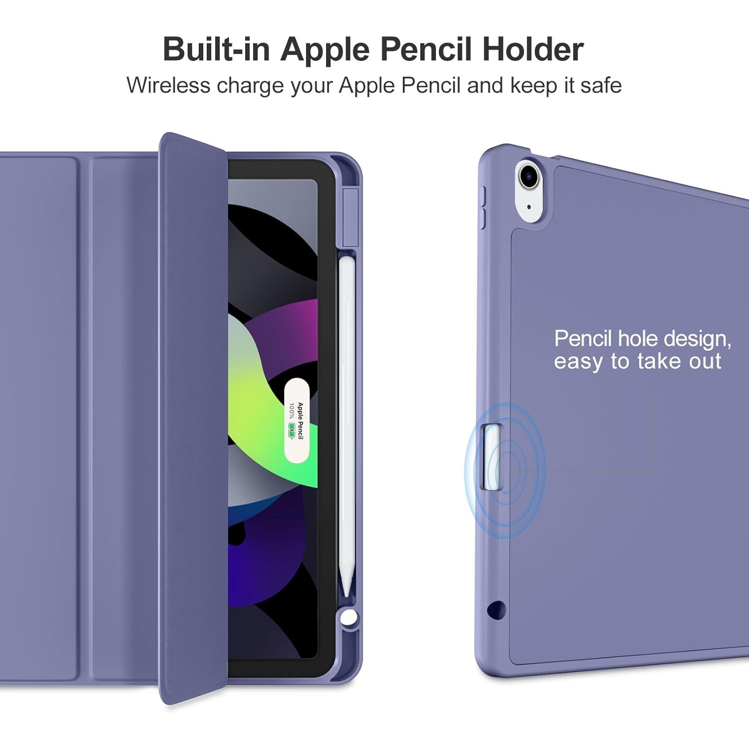 Husa pentru tableta pentru Apple iPad Air 11-inch M2 2024, Pro 11-inch, Air 4 si 5th, 6th/4th Generation Sleeves 2022/2020 10.9-inch cu suport pentru creion, functie de trezire/somn automata, Violet