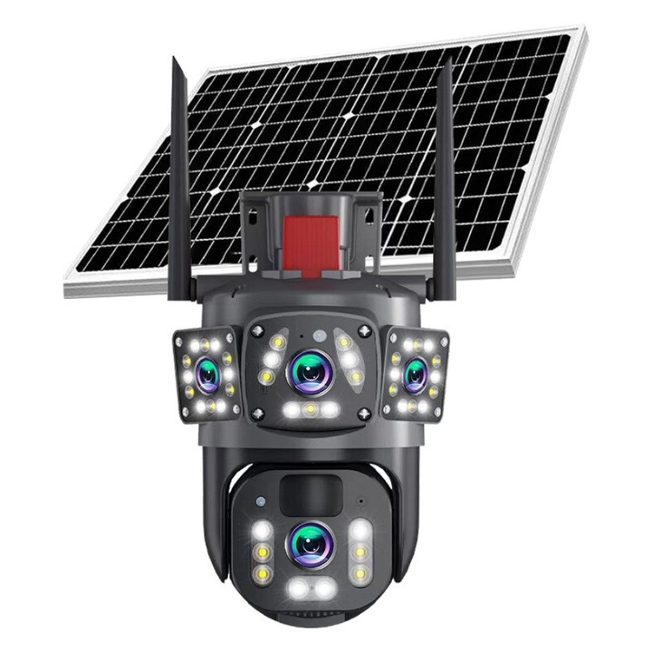 Monitorizare solara ultra-definitie trei lentile in aer liber camera cinci ecran zi si noapte full color telefon mobil telecamera dispozitiv negru