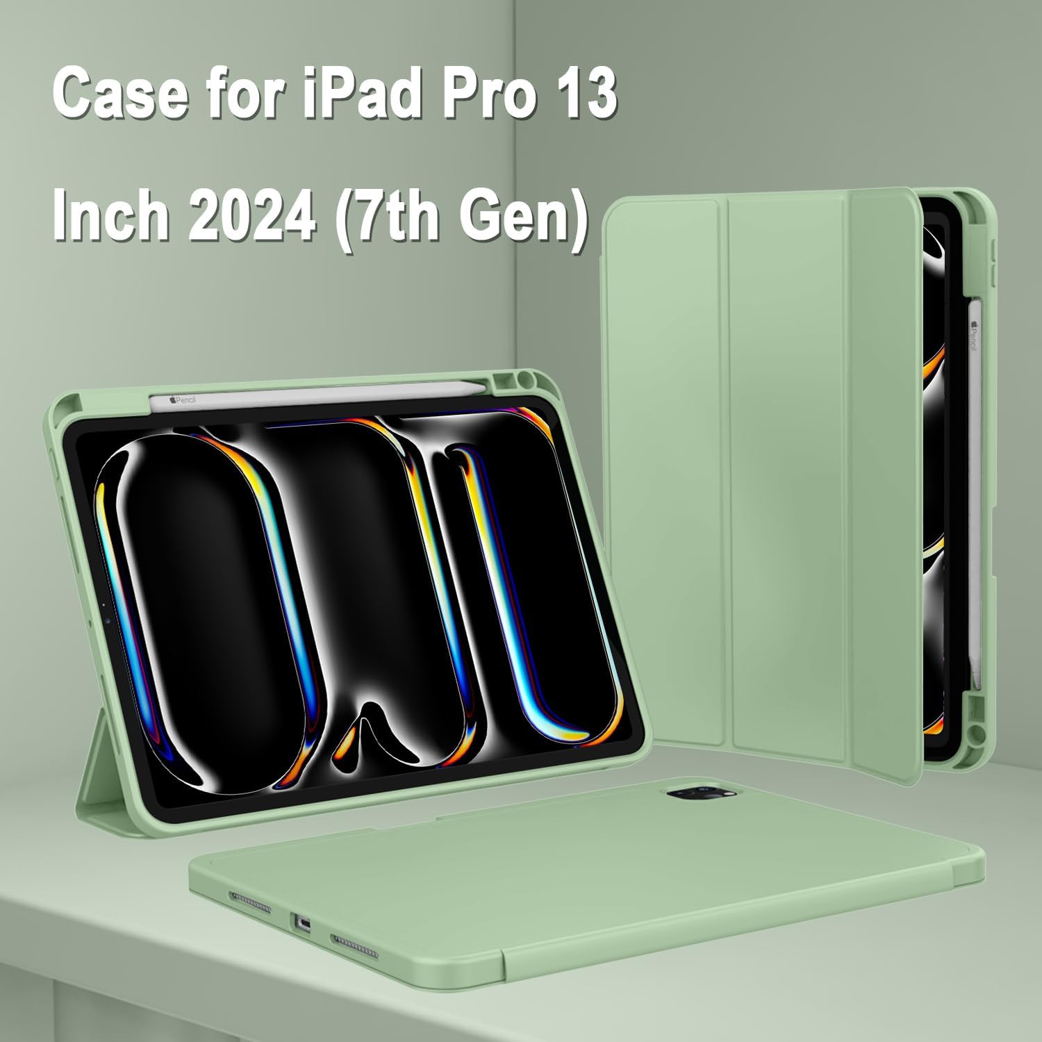 Carcasa tableta pentru Apple iPad Pro 13-inch Carcasa M4 (Model 2024, 7th Gen) cu suport pentru creion, Smart iPad Case, Pencil Pro si Pencil (USB-C) Suport, Touch ID si Auto Wake / Sleep Suport, albastru