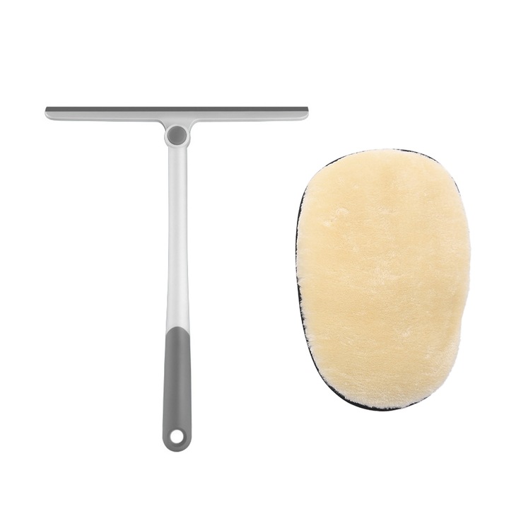 Set curatenie: Razuitor pentru ferestre si manusi de curatat, alb – pentru curatarea eficienta a ferestrelor, oglinzilor, blatului si suprafetelor din sticla