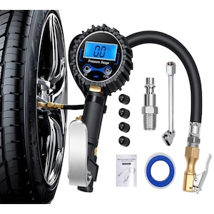 Manometru digital pentru anvelope cu inflator, Excitat®, Set 3-250 PSI, rezolutie 0.1, LED cu iluminare din spate, compatibil compresoare 1/4" NPT, oprire automata, Negru