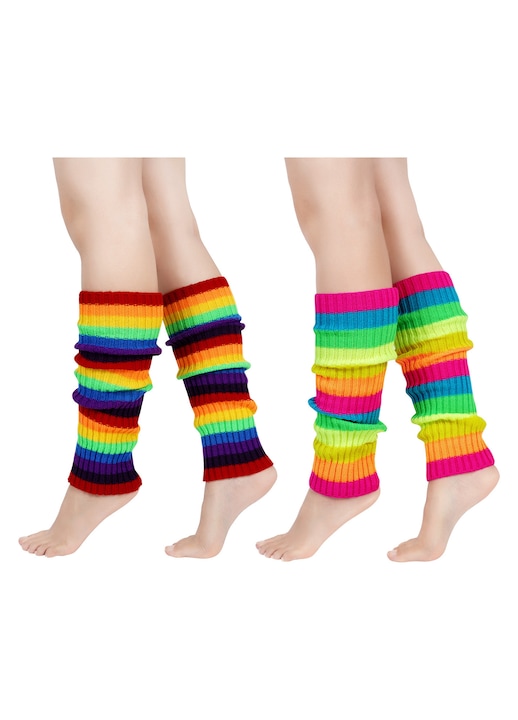 Set 2 pereche jambiere dama, GOGOU®, model de dunga, Super moale, Calduroase, Confortabil, Curcubeu, Marime universala