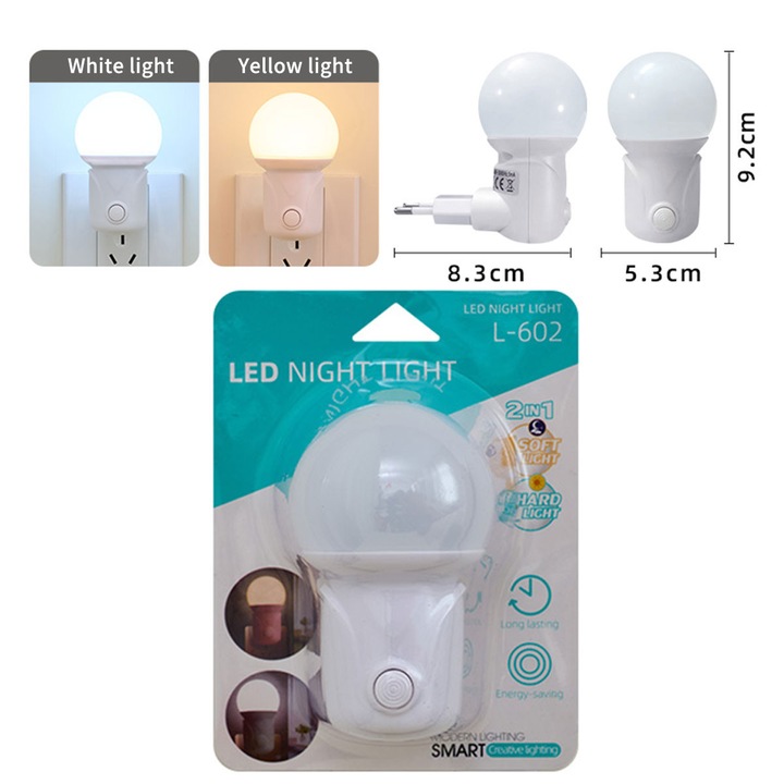 Fehér LED éjszakai fény gyerekeknek, mackó mintával, meleg fehér fény, konnektorba dugható lámpa, alacsony fogyasztás, ideális hálószobába, bliszteres csomagolásban