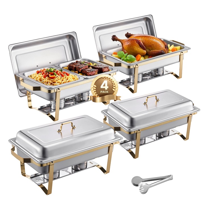 Set 4 vase buffet, inox, dreptunghiular, auriu, 8qt