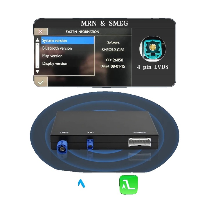 Modul Smart Carplay, 4 pini LVDS, compatibil cu Peugeot Citroen DS Opel, Bluetooth, design compact