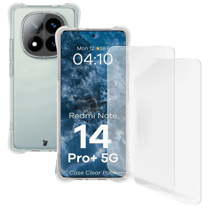 Комплект Калъф + 2x фолио, Bizon Case Clear Pack за Xiaomi Redmi Note 14 Pro Plus 5G, Прозрачен