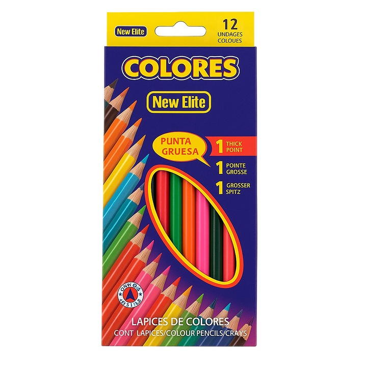 Olaj alapú színes ceruzakészlet, New Elite, 12 szín, fa test