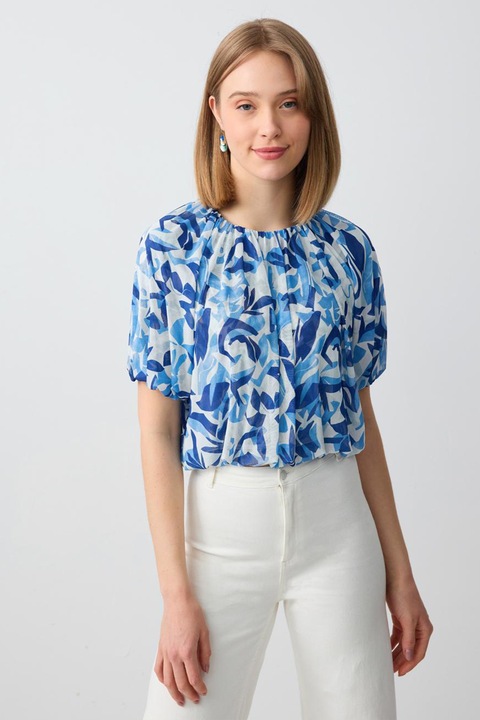 JIMMY KEY, Bluza cu maneci scurte si model, Alb/Albastru