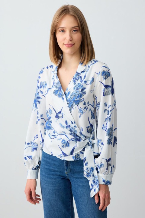 JIMMY KEY, Bluza din lyocell cu model floral, Alb/Albastru