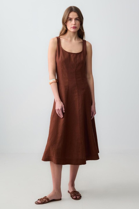 JIMMY KEY, Rochie de in fara maneci cu decolteu rotund, Maro scortisoara