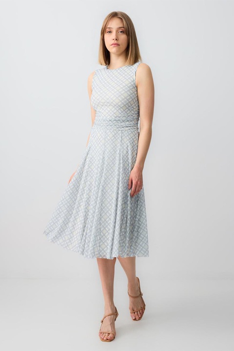 JIMMY KEY, Rochie midi cu model in carouri si talie drapata, Albastru pal/Bej deschis, XL