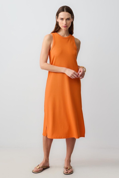 JIMMY KEY, Rochie midi cu croiala dreapta si slit lateral, Portocaliu
