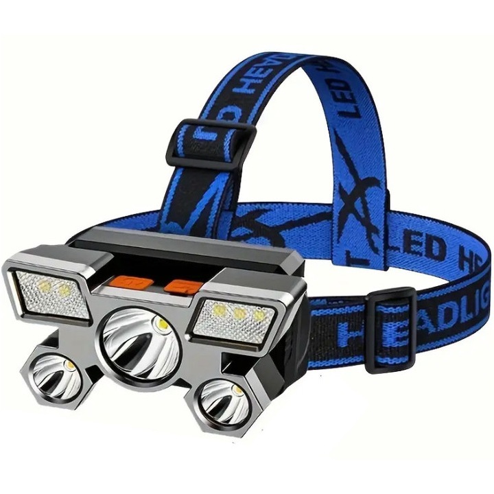 Челник, технология XPE-2 с фитили, мощен, 5 светодиода, 4 режима, многоцветен