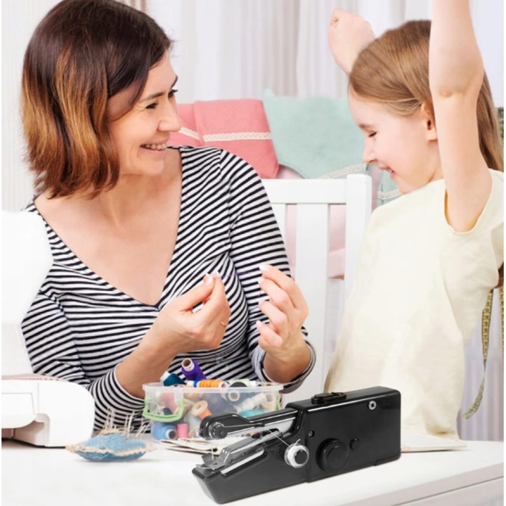 Set Masina de Cusut Mini Portabila cu Accesorii, Masina de Cusut Electrica Portabila Fara Fir Pentru Incepatori, masina de cusut manuala pentru haine, perdele, calatorii acasa, design ergonomic pentru textile de casa, Multifunctionala