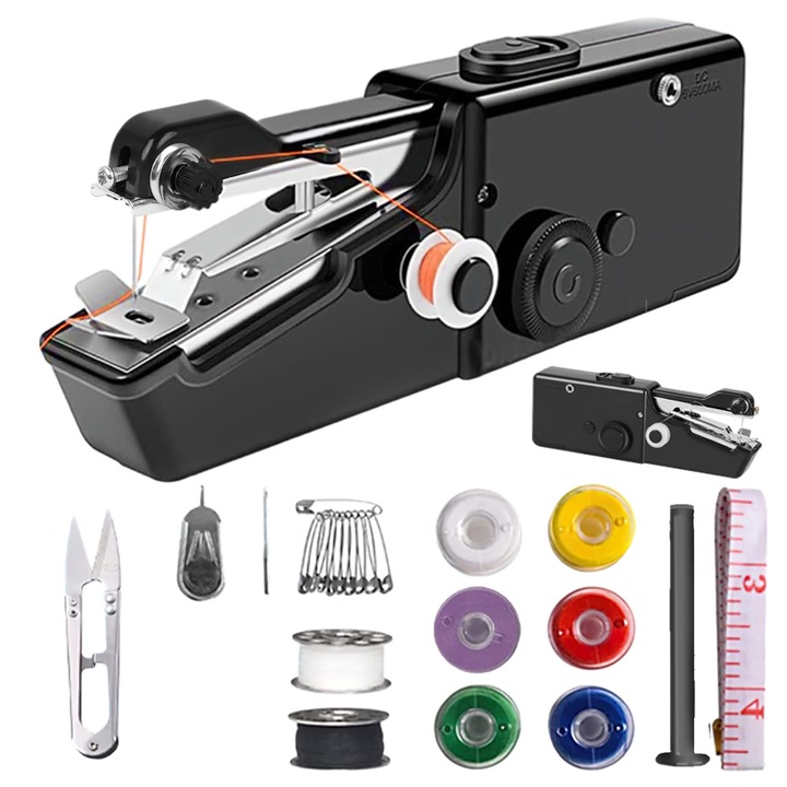 Комплект шевни машини с аксесоари, мини, преносими, за начинаещи, ръчна, за дрехи, завеси, ергономичен дизайн за домашен текстил, многофункционална
