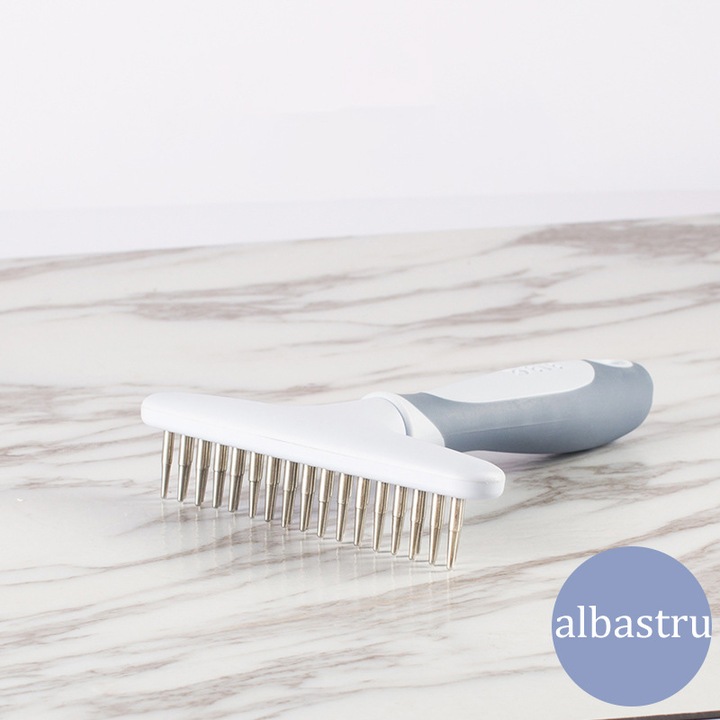 Гребен за домашни любимци, идеален за разресване на дълга козина при котки и кучета, бързо почистване, син, 11,8 x 15 см