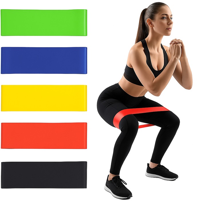 5 darabos többszínű fitnesz szalag jógához és Pilateshez