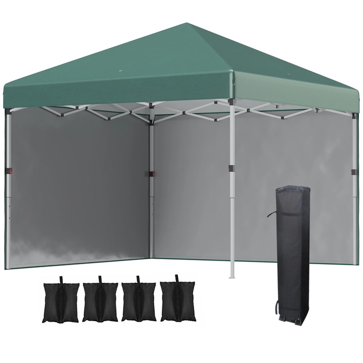Pavilion pliabil 3x3 m, Cort tip pop up, Inaltime reglabila, Geanta de transport, Poliester, Verde