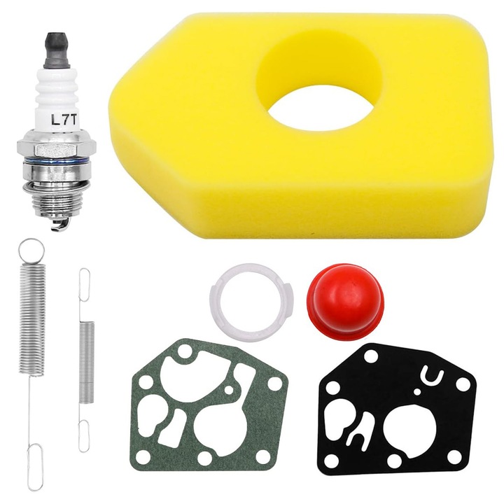 Set de accesorii pentru Briggs and Stratton 691859 692211- Filtru Aer, Suness, Diafragma Carburator, Garnitura, Arc Governor, Bulb Primer, Bujie, Pentru Motocoase si Masini de Tuns Iarba