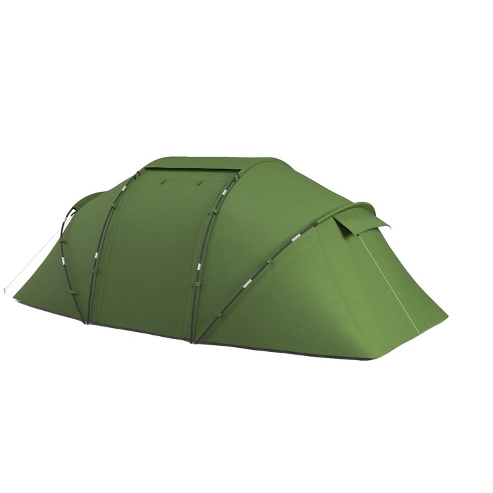 Cort camping, doua dormitoare, capacitate 5-8 persoane, verde, 430x240x170 cm