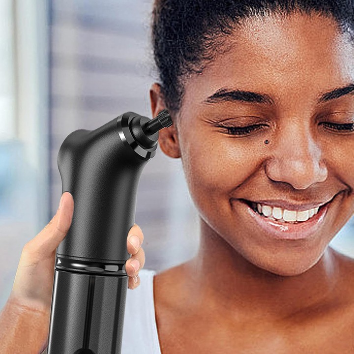 Aparat pentru curatat urechile, Noonedibs, 4 moduri, IPX6, Indeparteaza eficient ceara, Capacitate rezervor apa 200 ml, 2000mAh, Adulti/Copii, Reutilizabil, Negru Glossy