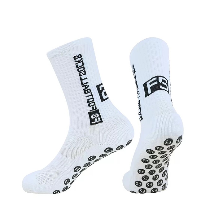 Férfi sportzokni, fehér, 39-45 EU, csúszásgátló talppal és izzadságelnyelő anyaggal, poliészter