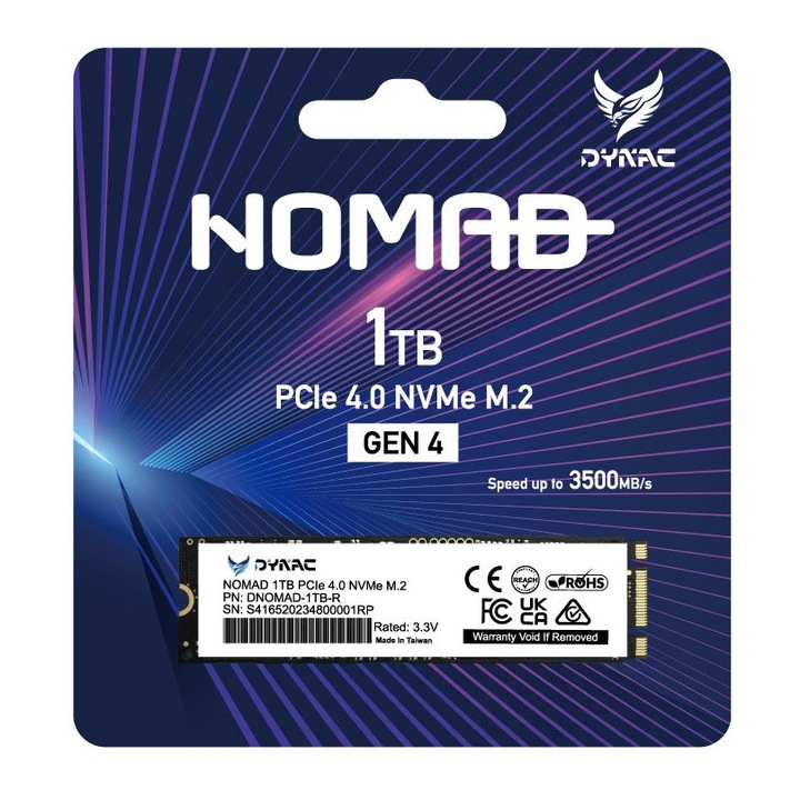 Dynac 1TB M.2 2280 NVMe Nomad SSD, запис: 2200MB/s, четене: 3500MB/s