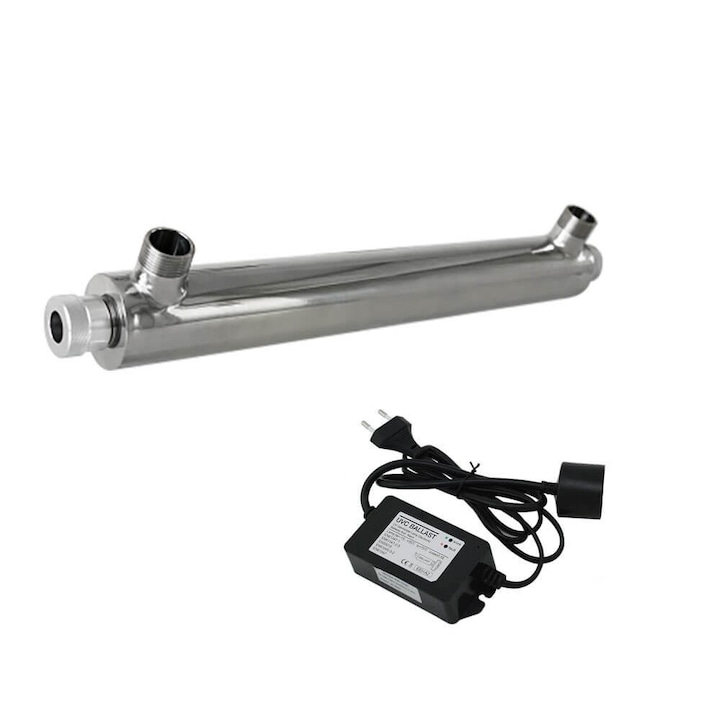 Sterilizator UV 30W, PureTECH UVC30A, debit 2.2 m3/h, conexiune 3/4", pachet complet cu sursa, lampa si carcasa