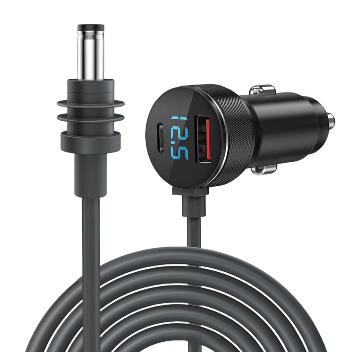 Cablu de satelit, Starlink Mini Generatia 4, pentru bricheta auto, Afisaj tensiune, adaptor Type-C+USBA+DC pentru extensie Starlink, Conexiune prin satelit, Transmiterea semnalului