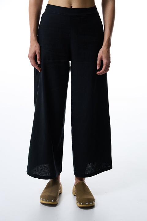 PENTI, Pantaloni de plaja, din amestec de in, Negru