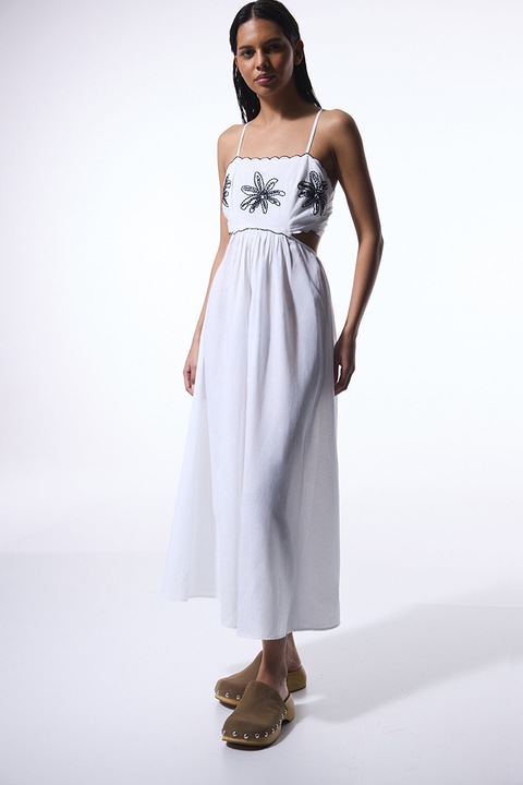 PENTI, Rochie din amestec de in, Negru/Alb optic, M