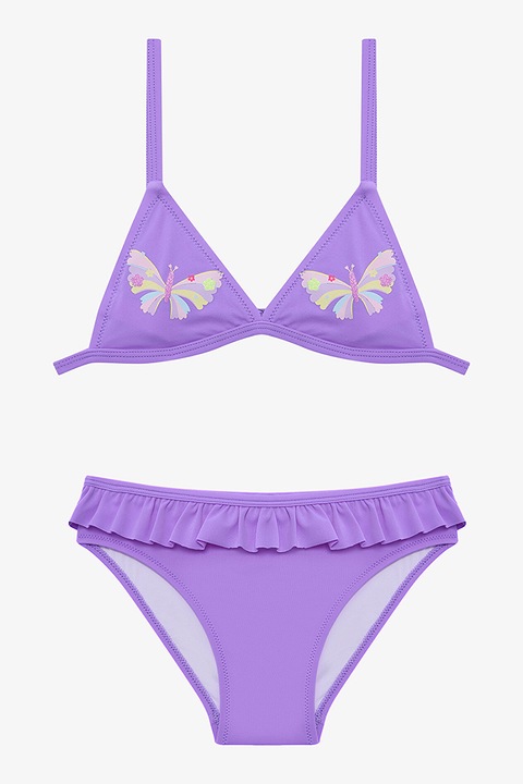 PENTI, Costum de baie din doua piese cu volane, Violet