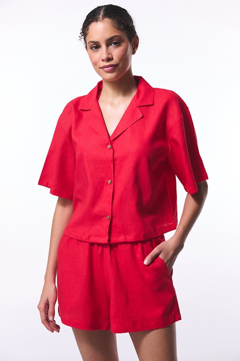 PENTI, Camasa crop din amestec de in, Rosu