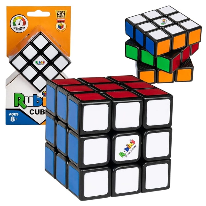 Rubik kocka 3x3, Spin Master, Tartós műanyag elemek, Játék 8 év feletti gyermekeknek, Fejleszti a logikus gondolkodást, a memóriát és az ügyességet, Nincs szükség elemekre, 5,5 cm x 5,5 cm x 5,5 cm, Többszínű