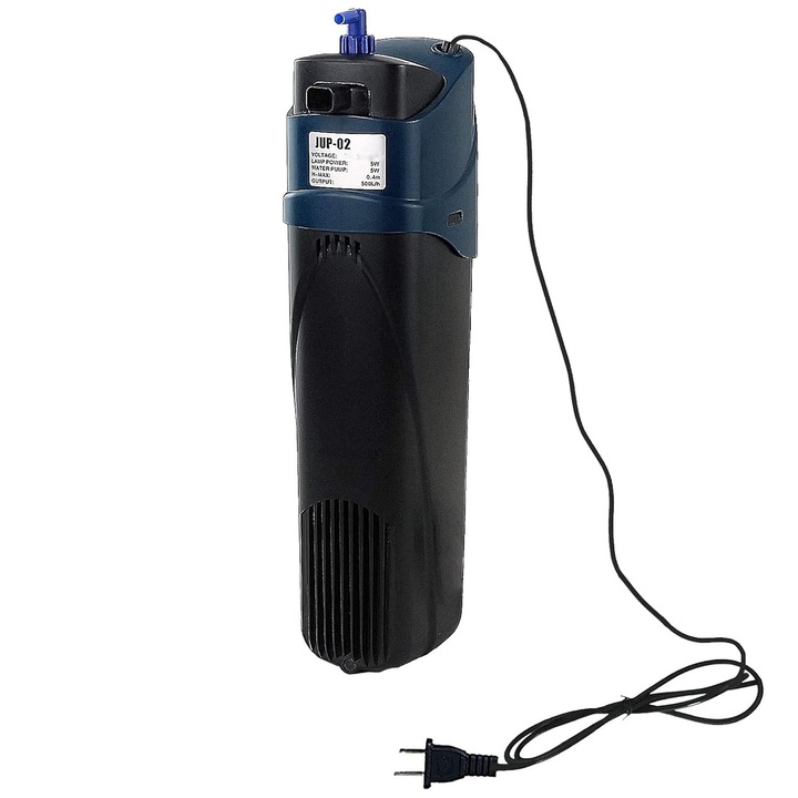 Filtru pentru acvarii Sun JUP-02 5W Aquarium Green Clean, sterilizator submersibil 132 gph, pentru acvarii mici de 35 - 150 litri, pompa submersibila interna pentru acvarii
