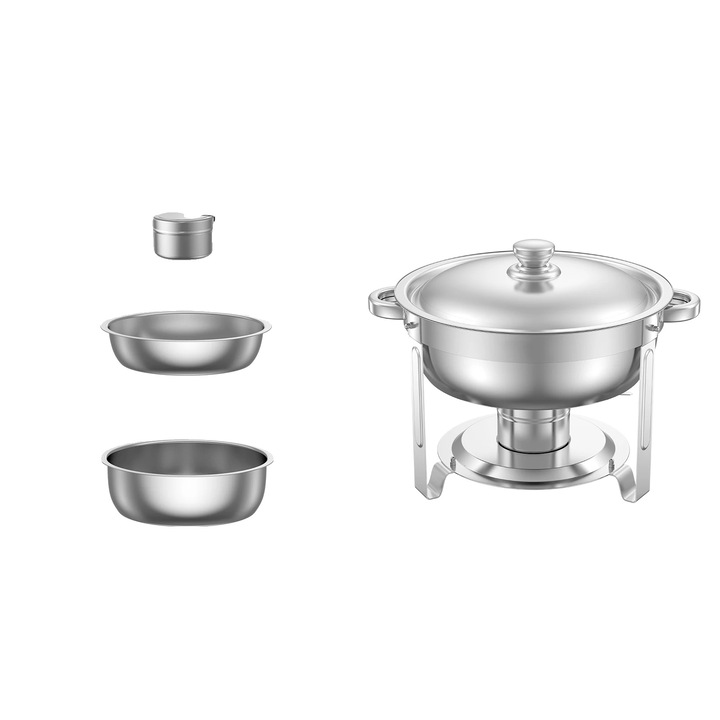 Комплект тави Gastronorm, 5 литра, издръжлива неръждаема стомана, сребристо, 2 части