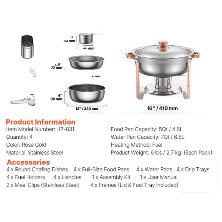 Комплект тави Gastronorm, вместимост 5 л, неръждаема стомана, розово злато, 16x11,4 инча