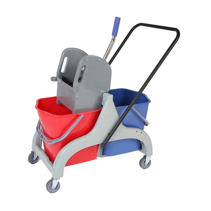 Carucior de curatenie Office1, PVC, cu presa, 78 x 44,5 x 91,5 cm, 2 x 23 L