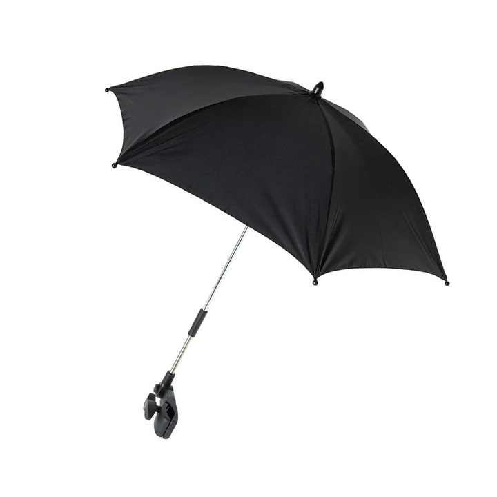 Слънчев чадър с UV защита, за деца и бебета, Comando Kids, за пикници / тераси / зони за отдих, здраво закрепване към множество повърхности, 2 точки на регулиране с въртене до 180°, диаметър 80 см, черен / сив