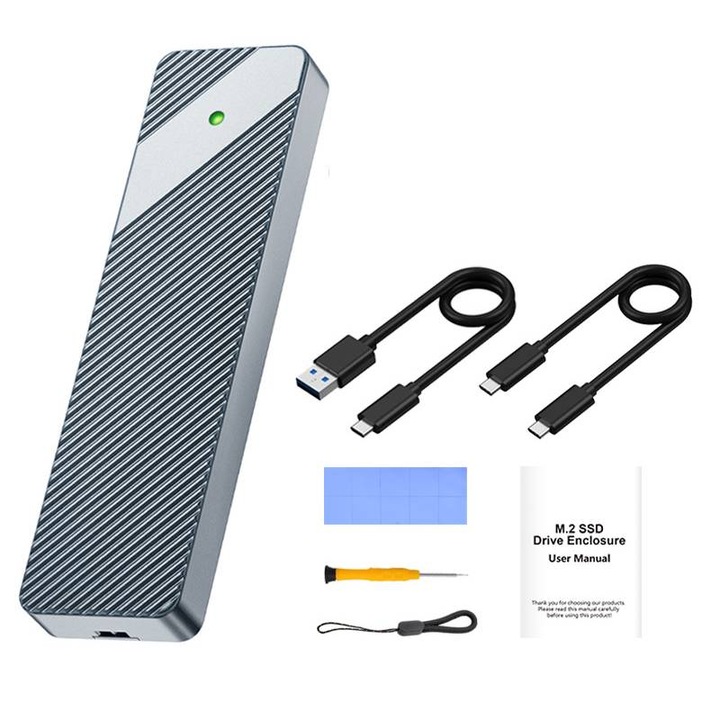 Carcasa pentru SSD NVMe M.2, argintie, 2230x2242x2260x2280, USB 3.2 Gen2, compacta