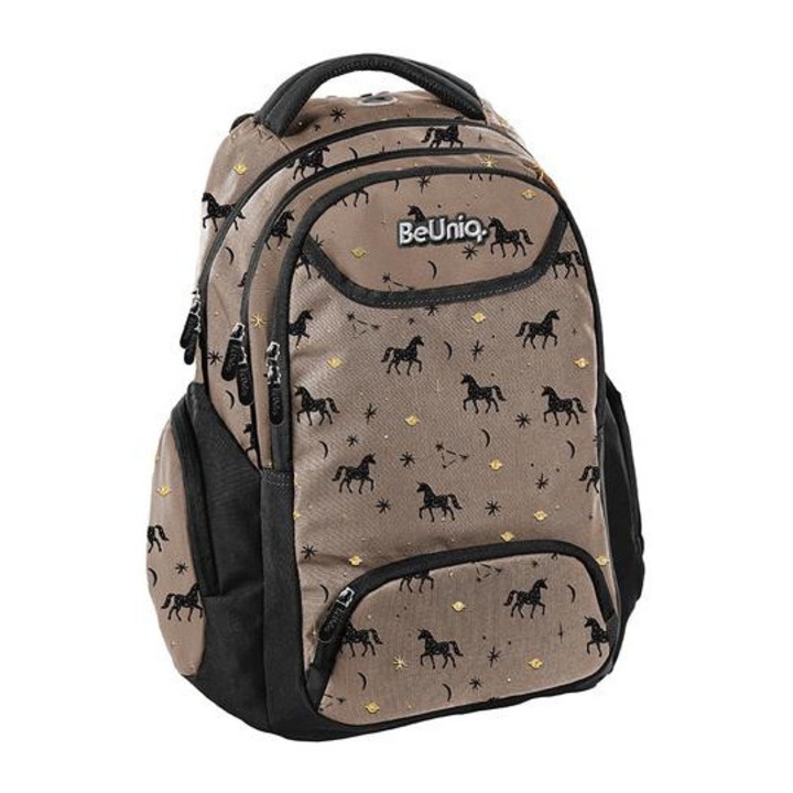 Раница BeUniq Unicorn, ученическа чанта - 3 отделения - Кафява (BU23HS-2908)